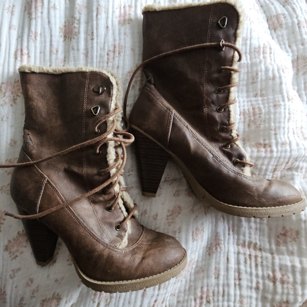 Brown Lace-Up Ankle Boots